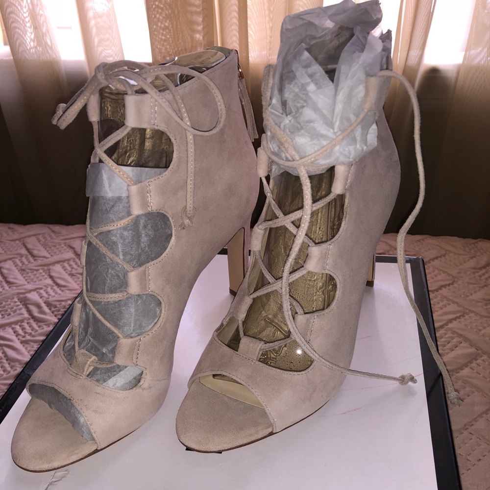 Light pink lace up heels